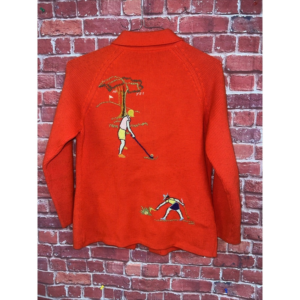 Vintage Andremo Argenti Orange Golf Embroidered Cardigan Sweater Gold Buttons M - Picture 7 of 15